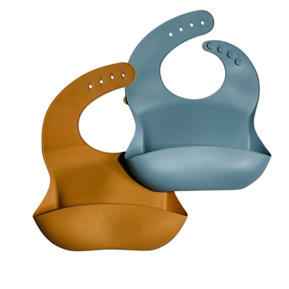 Silicone‎ Baby Bib Set - Blue and Brown